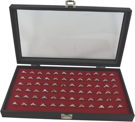 Ring Display Koffer - Sieraden Presentatie - Juwelier Opslag - Glazen Deksel - 37.5 cm - Rood