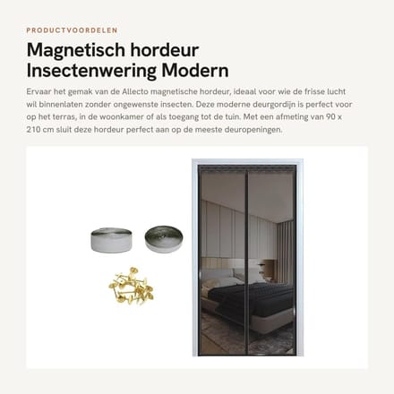Dailygoods- Hordeur Magnetisch 90 x 210 cm - Deurnet - Insectenwerend - Vliegengaas - Polyester - Automatische Sluiting - Deurgordijn