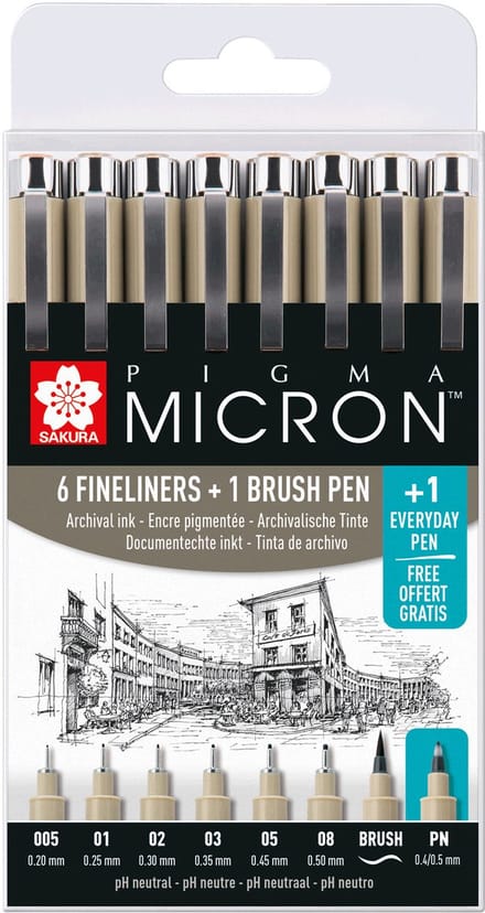 Fineliner sakura pm 6 breedtes brushpen pn zwart | 6 stuks