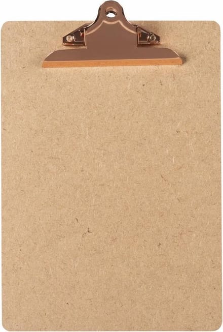 LPC  Klembord - clipboard - hout/mdf/hardboard- A4 -145 mm butterfly klem koper