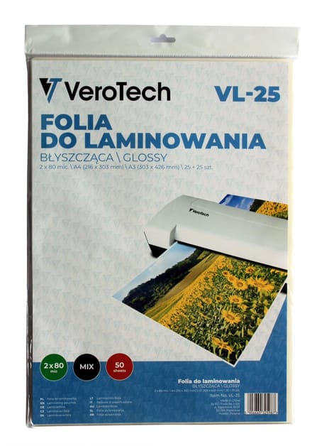 Verotech - Lamineerfolie Set - 25 A4 en 25 A3 - 80 mic