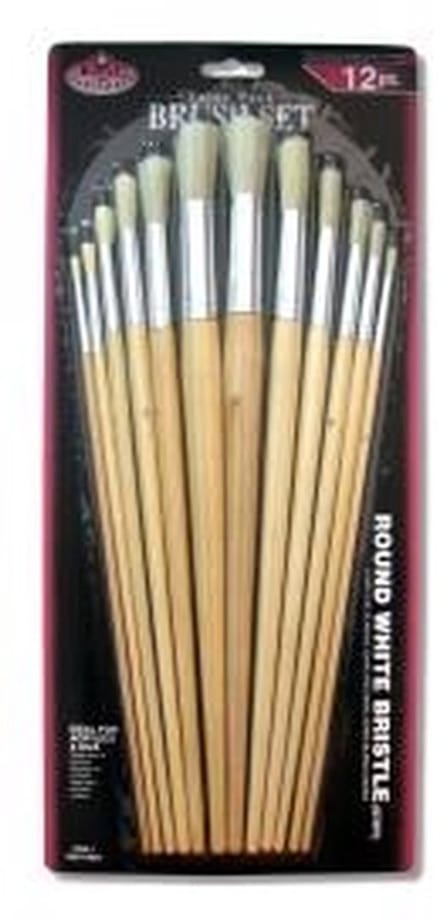 R&L White Bristle Round Brush Set (Stiff) - 12 Pack