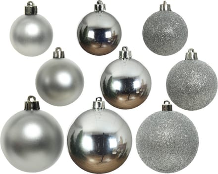 Decoris Kerstballen - 26x st - zilver - 6-8-10 cm - kunststof - kerstversiering
