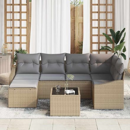 vidaXL - Tuin - Eettafel - Set - 7 - st - Beige - en - Lichtgrijs