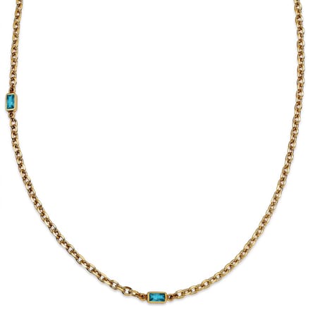 Prism | Vergulde ketting met saffierblauwe stenen van kristalglas en 2 schakels
