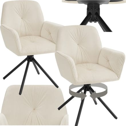 tectake® Draaifauteuil Lenia - Set van 2 Draaifauteuils met Armleuning - Draaibare Eetkamerstoel - Draaibare Fauteuils - Gestoffeerd - Fluweellook Crème/Zwart
