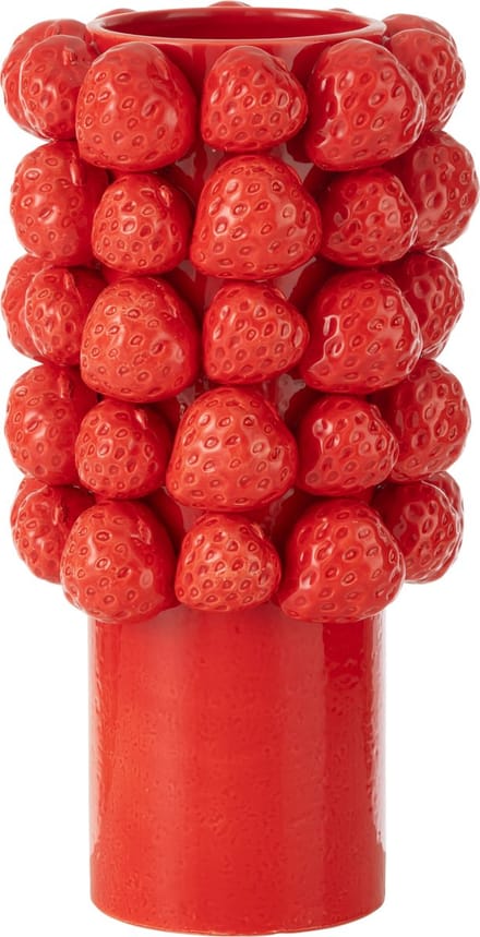 J-Line vaas Strawberries - keramiek - rood - large - 34.5 cm hoog