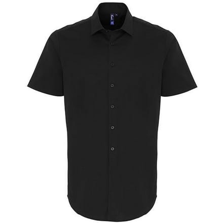 Premier Heren Poplin Stretch Overhemd met Korte Mouwen (Zwart)