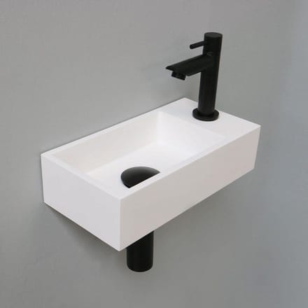 Fonteinset INK Versus Rechthoek Rechts 36x18x9cm Polystone Mat Wit Toiletkraan Sifon Plug Mat Zwart