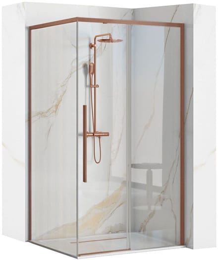 Rea Solar Brush Copper + Douchebak Savoy White 90X90 - Douchecabine - 195 Cm - Geborsteld Koper