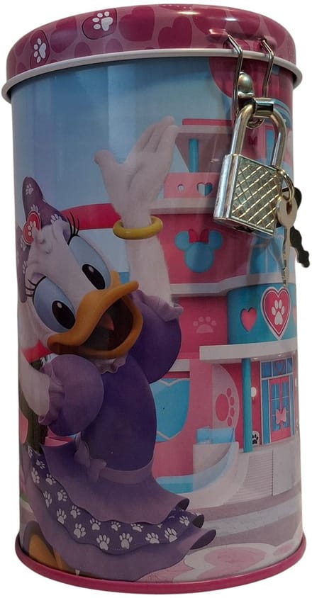 Spaarpot met slot voor kinderen cilindervormig – Minnie Mouse en Katrien Speelhuis Design