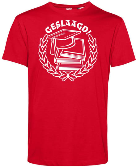 T-shirt Geslaagd | Geslaagd Cadeau | Afgestudeerd | Diploma | Rood | maat L