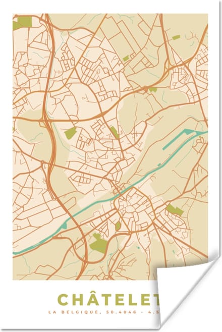 Poster Kaart - Stadskaart - Châtelet - België - Plattegrond. - 20x30 cm