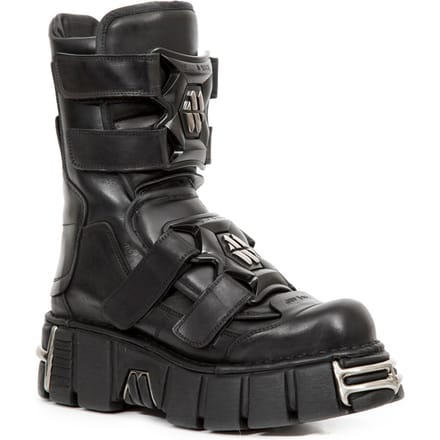 New Rock Punk halfhoge zwarte leren laarzen-M-422-S1