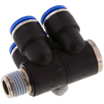 10mm x R1/4'' 4-way Manifold Messing/PA 66 Insteekfitting Buitendraad Draaibaar NBR