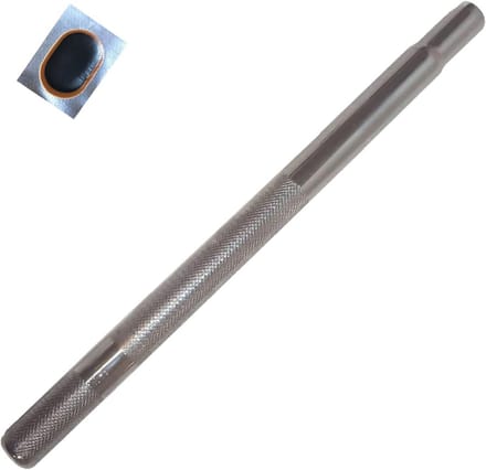 Stalen Fiets Zadelpen Geribbeld 24.0 mm Diameter / 250 mm Lengte Inclusief Slangpatches