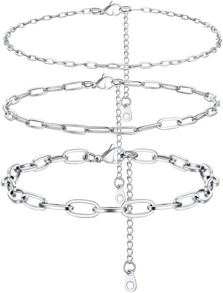 Dailygoods - Set van 3 Dames Enkelkettinkjes van Roestvrij Staal