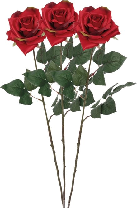 Mica Decorations Kunstbloem Roos Emily - 3x - 66 cm - rood - polyester - kunststof - kunstbloemen