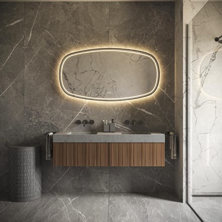 HIPP Design Phantom Deens Ovale LED spiegel - Zwart Frame - 120 x 70 cm - Directe en Indirecte LED - Spiegelverwarming - Kleurenwissel - Touch Dimmer
