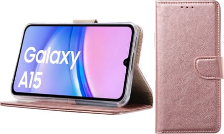 Bixb Hoesje Geschikt voor Samsung Galaxy A15 – portemonnee bookcase met pasjeshouder - Rosegoud