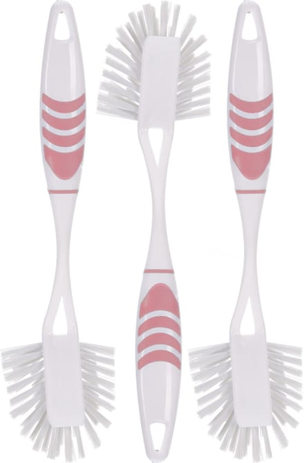 Afwasborstel met ophang lus - 3x stuks - roze - 29 cm