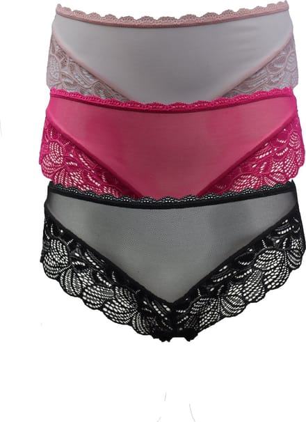Vanilla - Dames slip, dames ondergoed, 3-Pack slips - Zwart/Roze/Rood - NBB110 - L