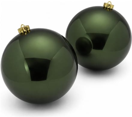 Decoris Kerstbal - 2x - donkergroen - groot - 14 cm - kunststof - glans - kerstversiering
