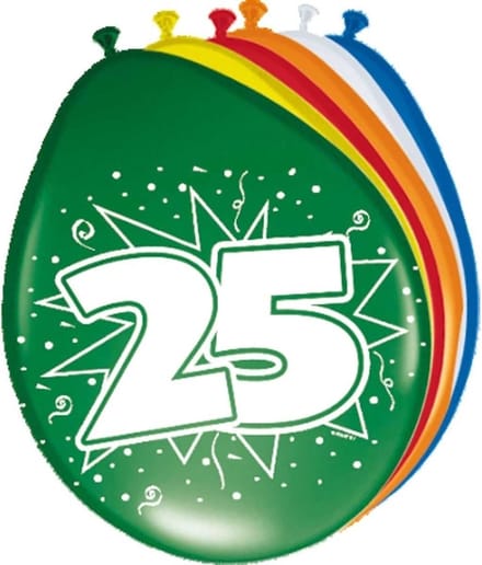 Folat Verjaardag leeftijd ballonnen 25 jaar - 8x - multi - 25 cm - feestartikelen/versieringen