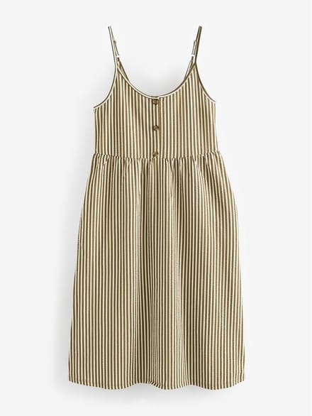 Next - Dames - 100% katoenen cami-zomerjurk met knoopsluiting - Groen