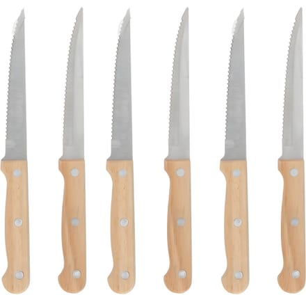Gerimport Steakmessen / vleesmessen bestek - 6x stuks - 21 cm - houten handvat - scherpe messen