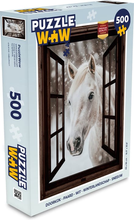 Puzzel Doorkijk - Paard - Wit - Winterlandschap - Sneeuw - Legpuzzel - Puzzel 500 stukjes