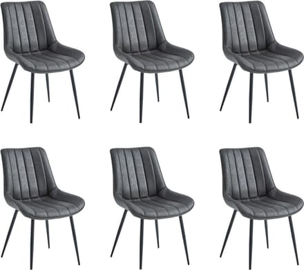 Colenis® - Verta Eetkamerstoel - Set Van 6 - Antraciet - Microfiber Stof - Industrieel
