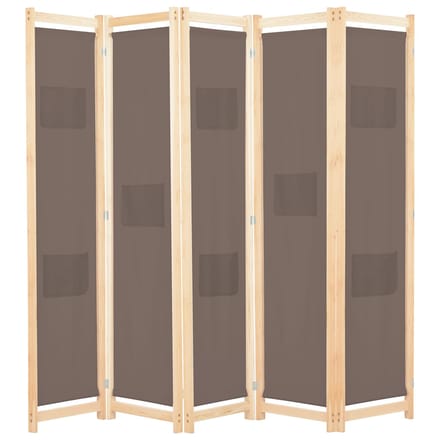 vidaXL - Kamerscherm - met - 5 - panelen - 200x170x4 - cm - stof - bruin