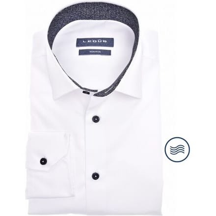 Ledûb Overhemd Cotton Blend Collar Contrast Wit-Donker Blauw / male