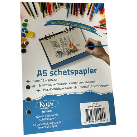 7205-01 A5 60 vel schetspapier + 12 transparante vellen voor organizer