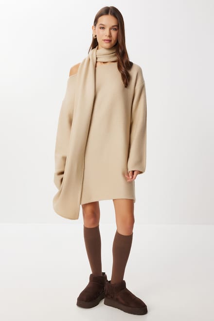 Oversized Bootneck Trui met Sjaal