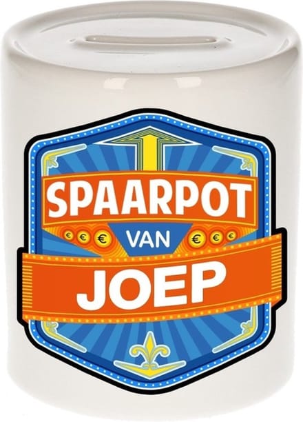 Bellatio Decorations Kinder spaarpot met naam - Joep - keramiek - met dop - wit - Sparen - Spaargeld van Joep