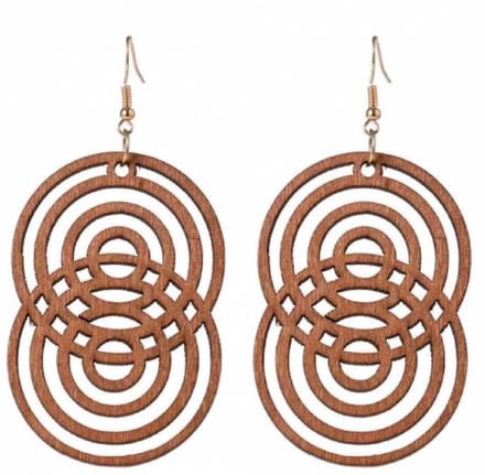 zilver Lange bruine oorbellen Dubbele cirkel- hout