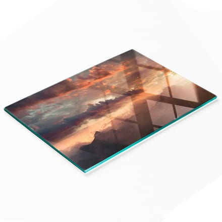 Snij- en serveerplank van glas met Sunset Mountain-motief, 80x52 cm