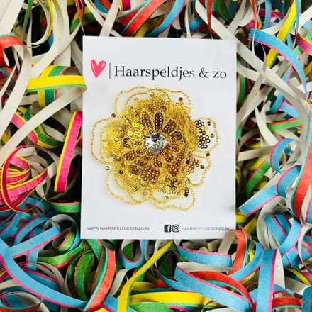 Carnaval - haaraccessoire - bloem op alligatorclip - glitters - goud
