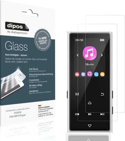 dipos – 2x Pantserfolie geschikt voor AGXOV D50 MP3-Player | 9H Screenprotector