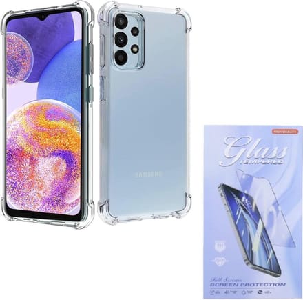 Shockproof Hoesje Geschikt voor: Samsung Galaxy A23 - Anti -Shock Silicone - Transparant + 2x Screenprotector