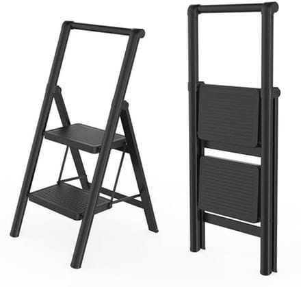Inklapbare trapladder met 2 treden en brede treeplank – Huishoudladder tot 270 kg