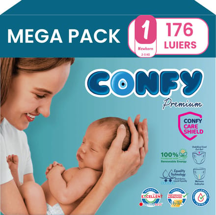 Confy Premium - Luiers Maat 1 (2kg-5kg) - 176 Luiers - Mega Pack