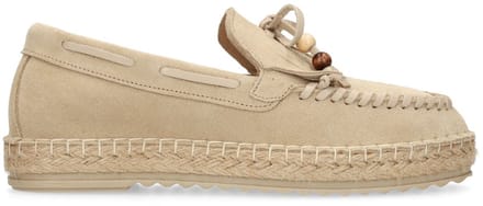 Manfield - Dames - Beige suède espadrilles met franjes - Maat 41