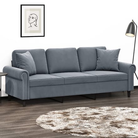 vidaXL - Driezitsbank - met - sierkussens - 180 - cm - fluweel - donkergrijs