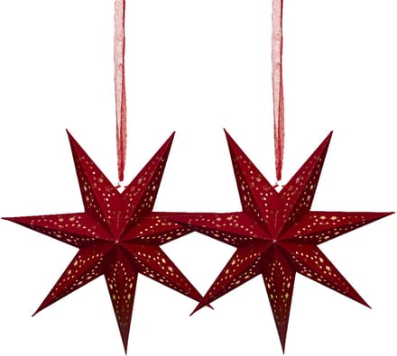Lumineo Verlichte kerstster - 2x - rood - D38 cm - papier - LED - warm wit - steady light - timer - binnen - op batterijen