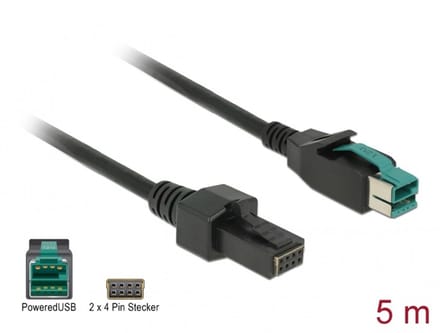 Delock PoweredUSB cable male 12 V > 2 x 4 pin male 5 m for POS printers and terminals