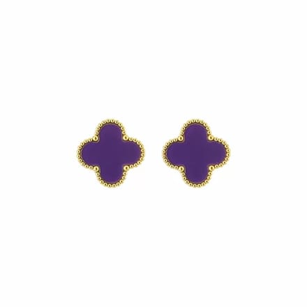 Bijoutheek Oorknoppen Klaver Emaille Purple Goud