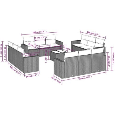 vidaXL - 13-delige - Loungeset - met - kussens - poly - rattan - lichtgrijs